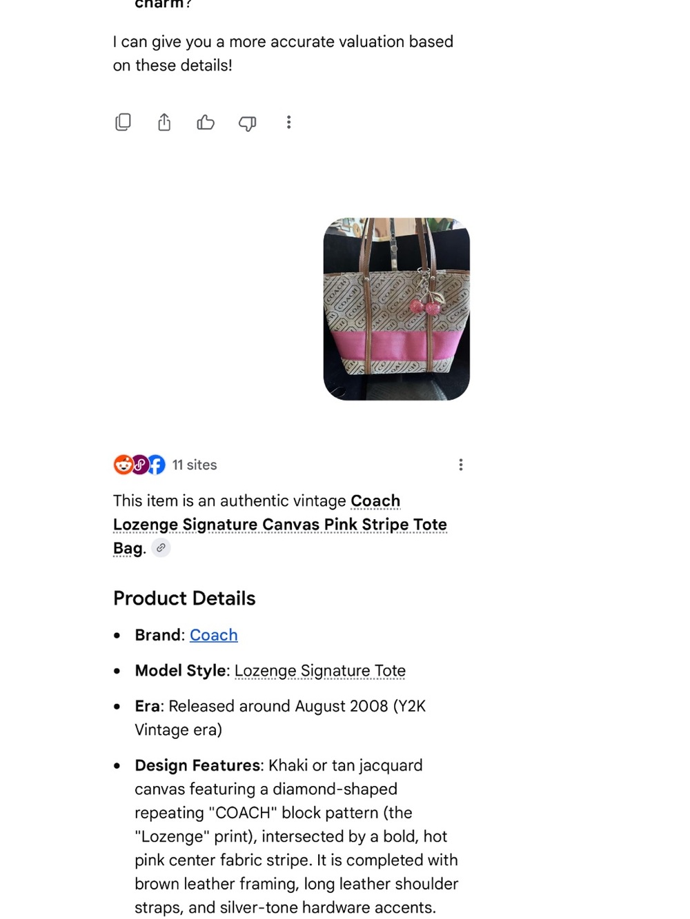 COACH #061 Lozengo Signature Tote with Pink Strip Accent - Picture 2 of 13
